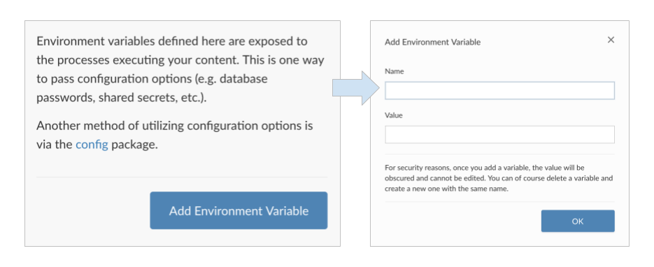 Environment Variables panel options
