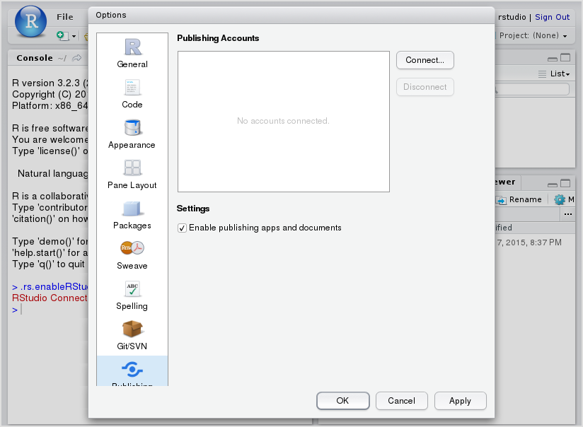 Publishing account configuration
