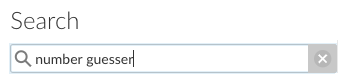 A screenshot of the search box with “number guesser” entered