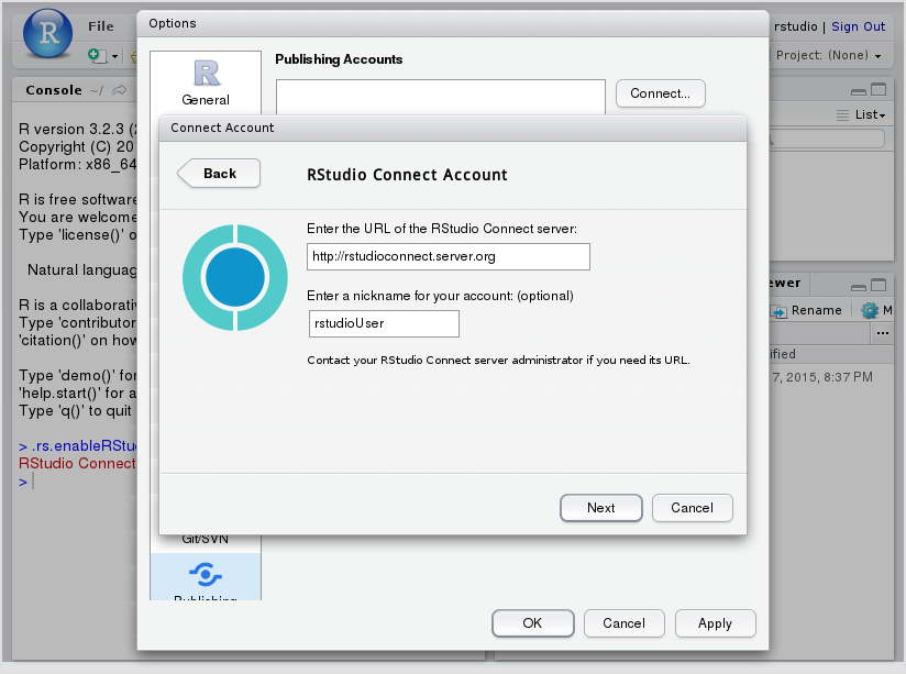 RStudio Connect account configuration