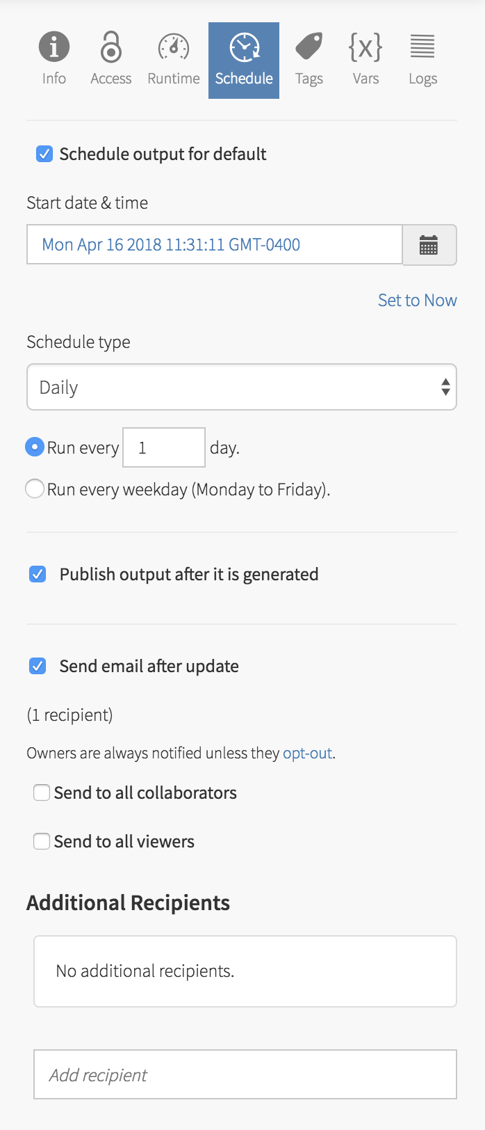 Schedule pane showing all options