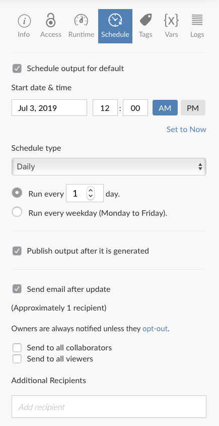 Schedule pane showing all options