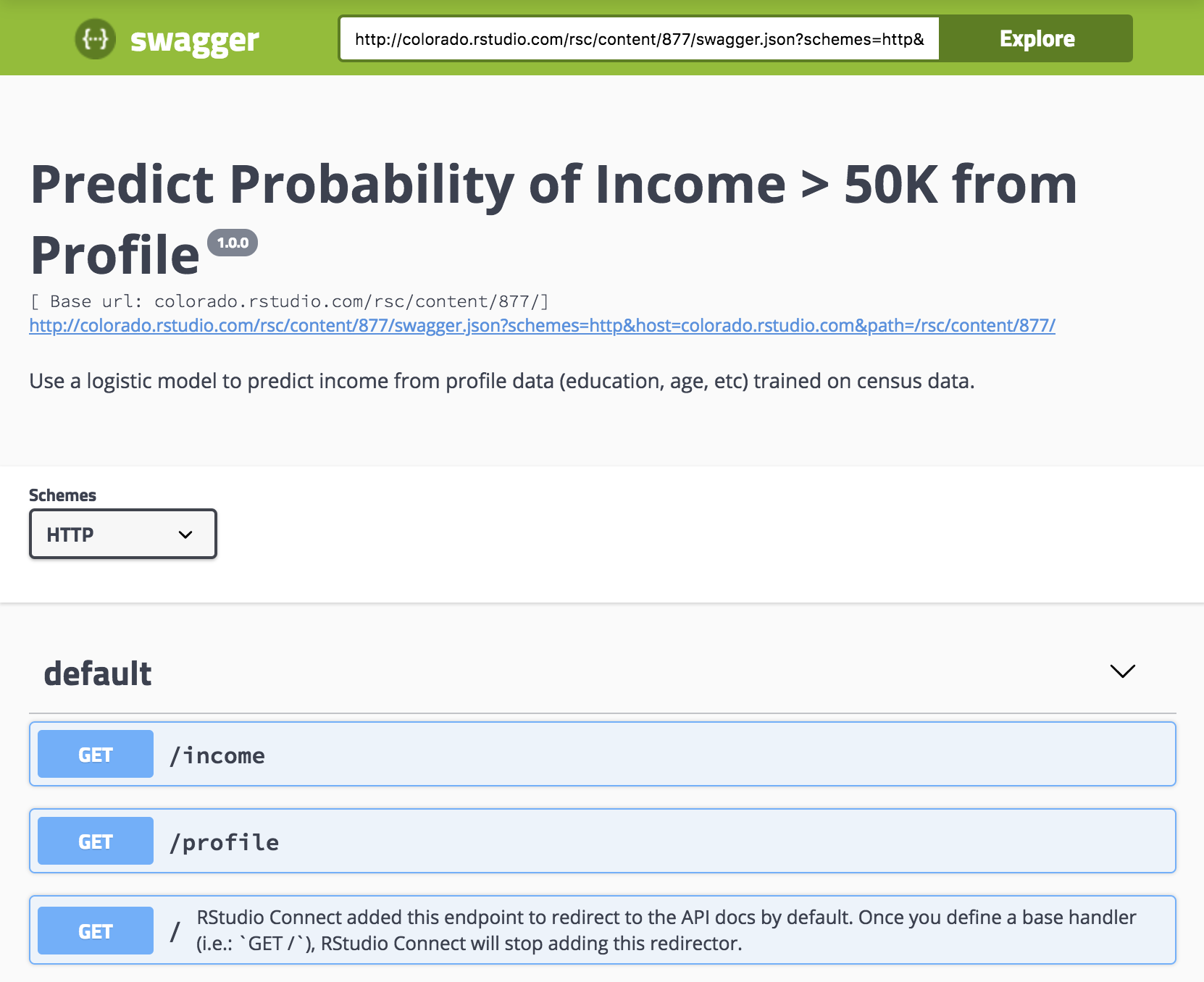 Example Plumber API Swagger documentation