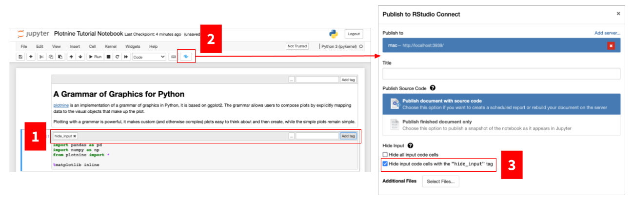 Add the hide_input tag to individual cells before publishing