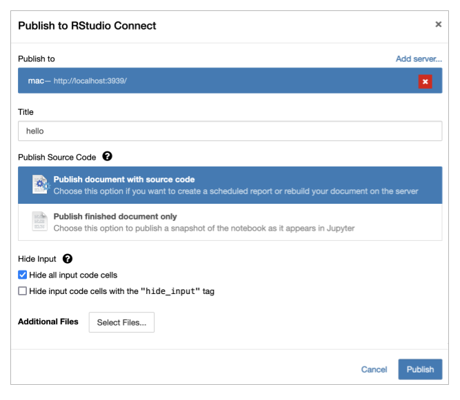 Publish dialog selection for hiding all input code cells
