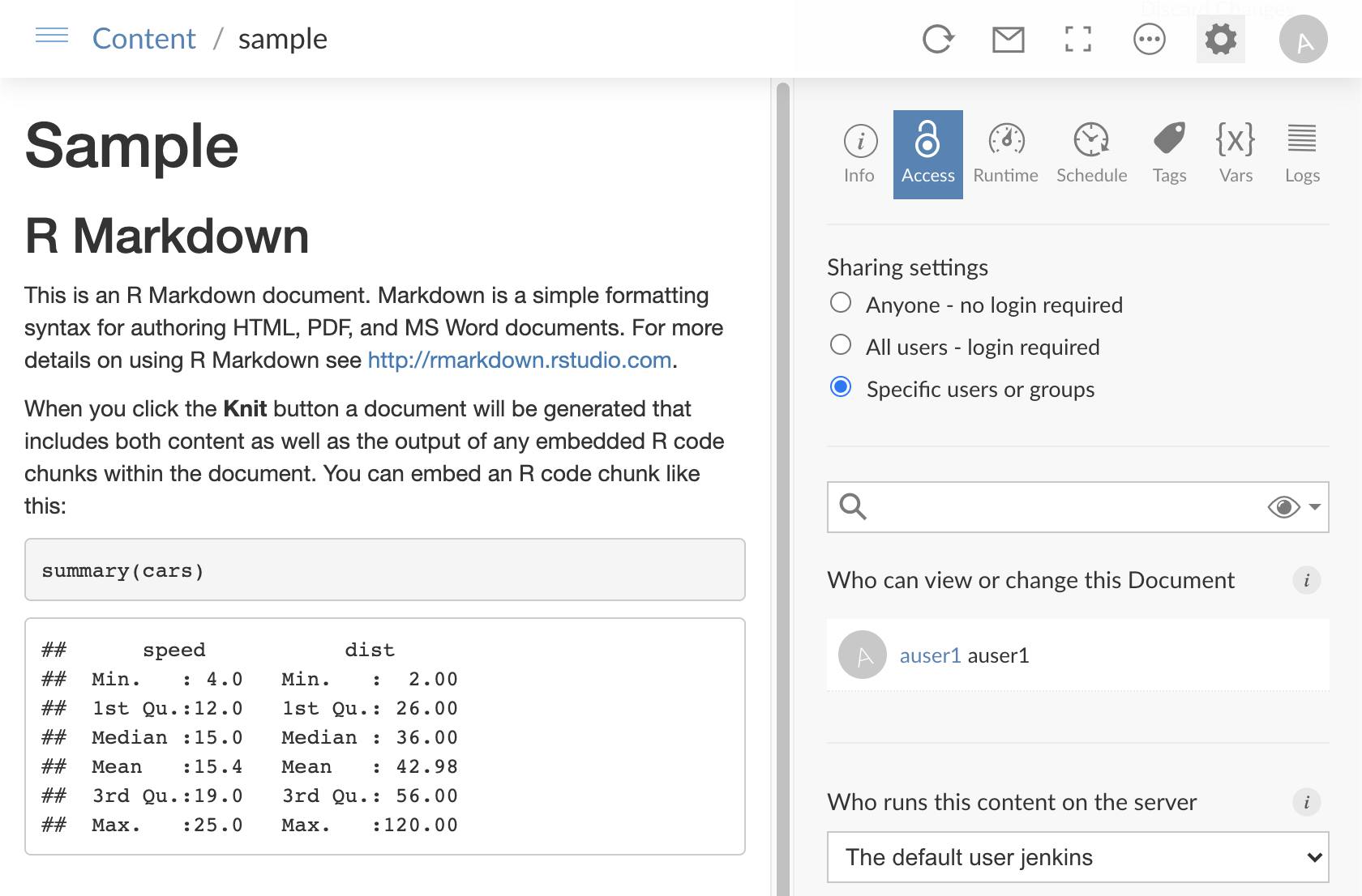 Example of a running application