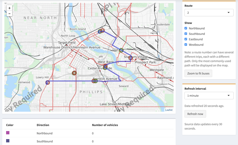 Example Shiny application showing bus trips