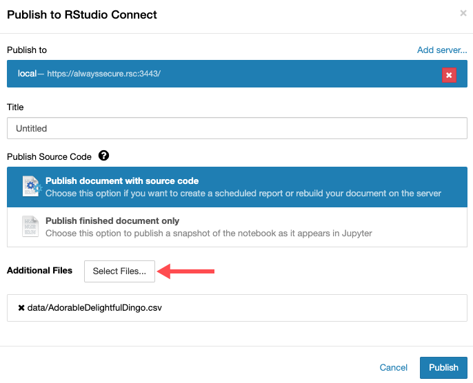 Jupyter dialog for publishing to Posit Connect.