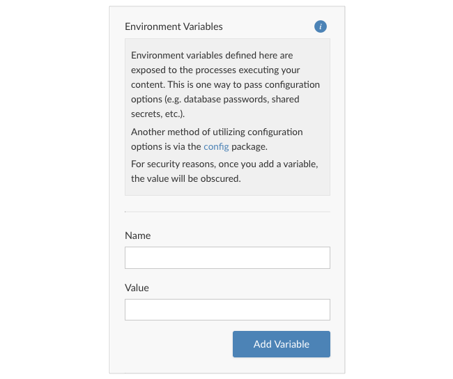 Environment Variables panel
options.