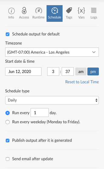 Schedule pane showing all options.