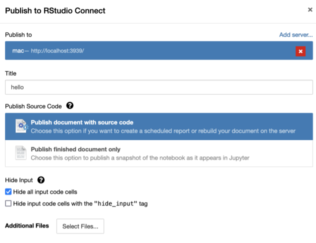 Jupyter dialog for publishing to Posit Connect.