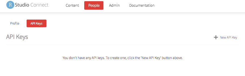 API Keys page showing no API Keys created.