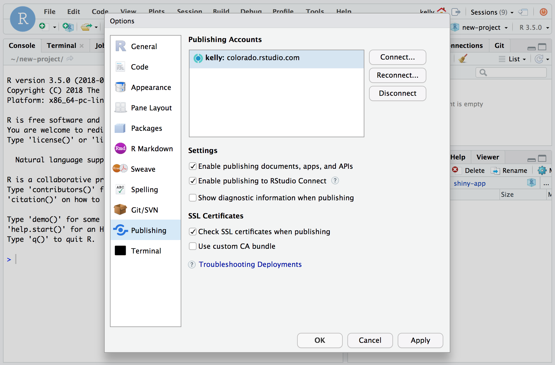 Publishing account configuration modal.