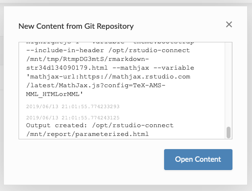 Logs modal from Git Repo deployment.