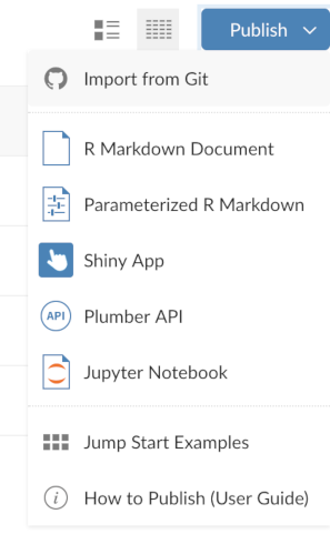 'Import from Git' menu on Posit Connect content page.