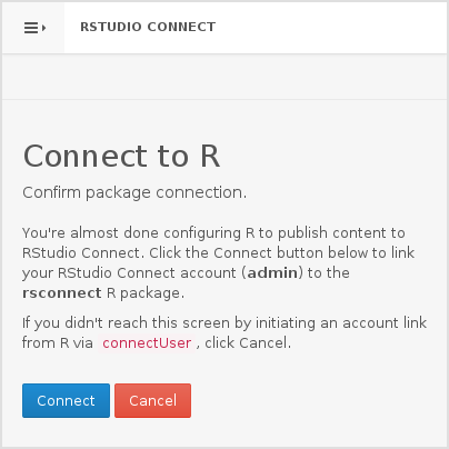 Successful login to link Posit Connect to the IDE.