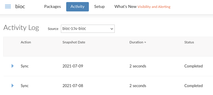 Activity page showing drop-down menu to select one of many sources